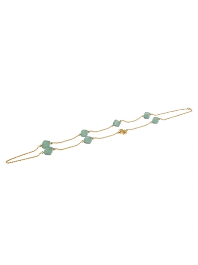 Shop Tory Burch Roxanne Long Necklace In Rolled Brass/azure Green