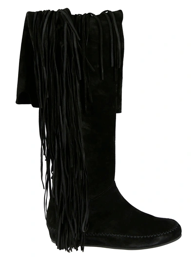Shop Etro Fringe Detail Boots In Black