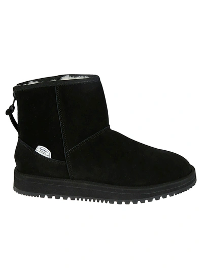 Shop Suicoke Stitch Detail Rear Zip Flat Boots In Black