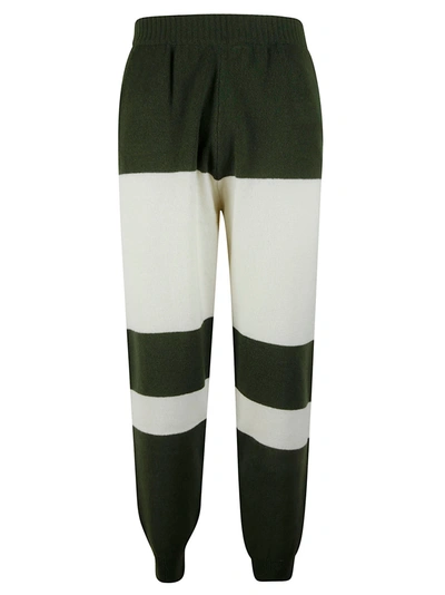 Shop Msgm Stripe Patterned Rib Track Pants In Green/white
