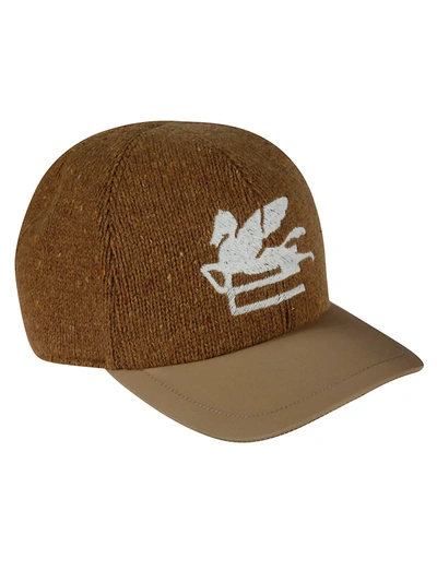 Shop Etro Logo Embroidered Woven Cap In Brown