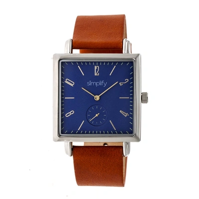Shop Simplify The 5000 Navy Dial Brown Leather Watch Sim5004 In Brown / Gold Tone / Navy
