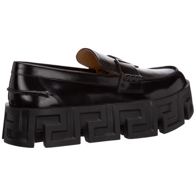 Shop Versace Men's Leather Loafers Moccasins   Greca Labyrinth In Black