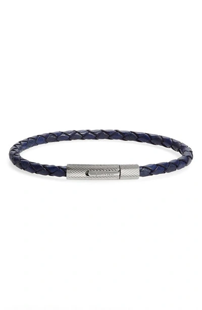 Shop Jonas Studio Single Braided Leather Bracelet In Blue