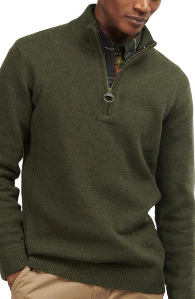 Shop Barbour Holden Regular Fit Half Zip Lambswool Sweater In Olive Marl