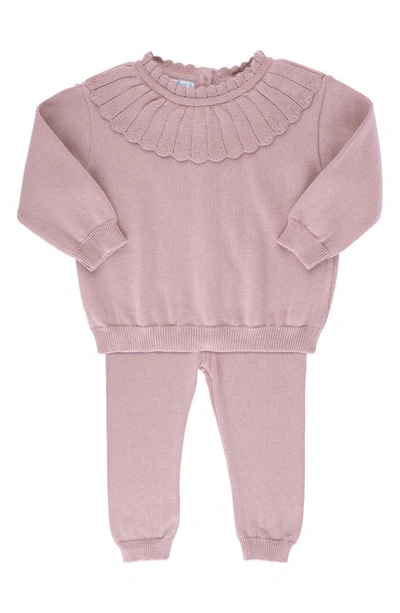 Feltman Brothers Scallop Collar Sweater & Pants Set In Mauve