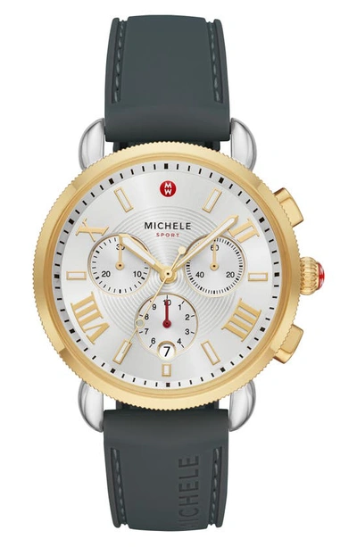 Shop Michele Sport Sail Chronograph Watch Head With Silicone Strap, 38mm In Grey