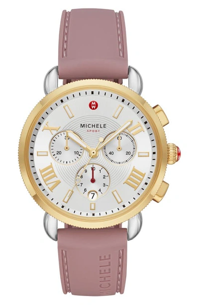 Shop Michele Sport Sail Chronograph Watch Head With Silicone Strap, 38mm In Pink