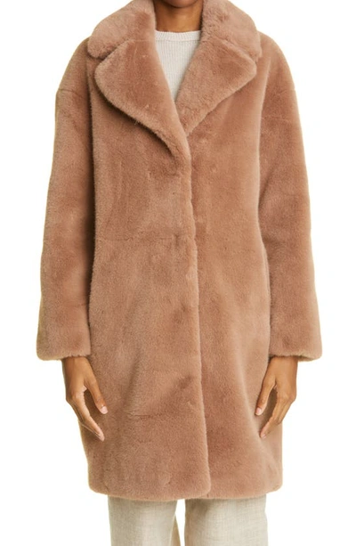 Shop Stand Studio Camille Long Faux Fur Cocoon Coat In Taupe