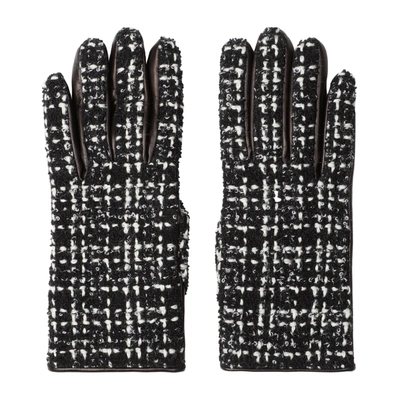 Shop Saint Laurent Tweed Leather Gloves In Multi