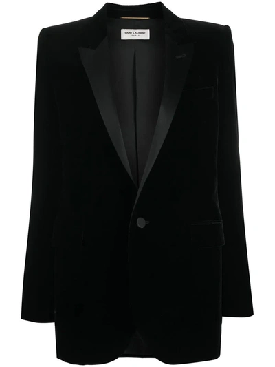 Shop Saint Laurent Black Tuxedo Jacket In Velvet In Nero
