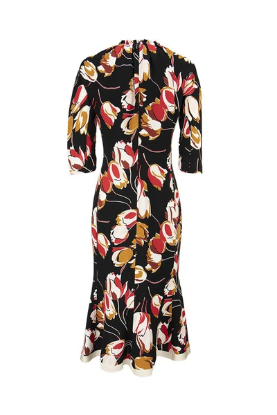 Shop Marni Flower Patterned Dress In Black
