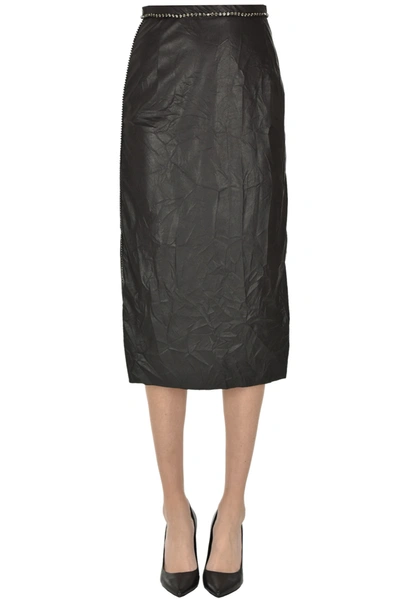 Shop N°21 Embellished Ruffled Eco-leather Skirt In Black
