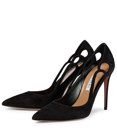 Shop Aquazzura Fenix 105 Suede Pumps In Black