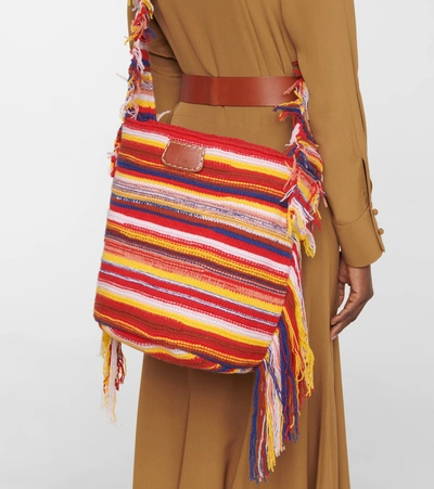 Shop Chloé Jorge Striped Cashmere-blend Bucket Bag In Multicolor Red 4
