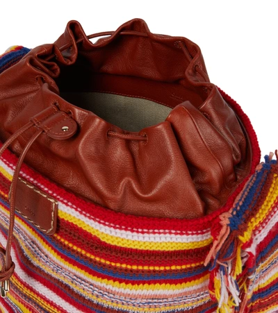 Shop Chloé Jorge Striped Cashmere-blend Bucket Bag In Multicolor Red 4