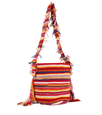Shop Chloé Jorge Striped Cashmere-blend Bucket Bag In Multicolor Red 4
