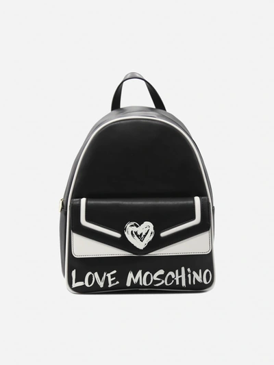 Shop Love Moschino Backpack With Contrasting Logo Print In Black, White
