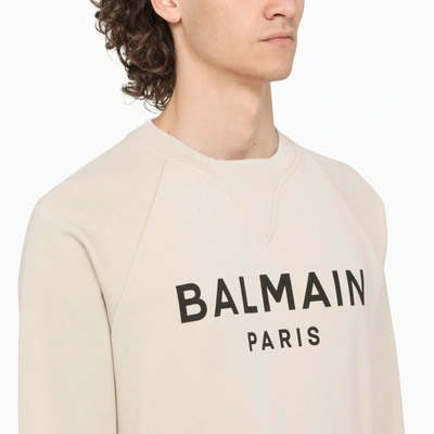 Shop Balmain Ivory Sweatshirt With Contrasting Logo Lettering In White