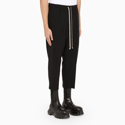 Rick Owens Black Drop-crotched Track Pants With Drawstring In Stretch Cotton Man In Black