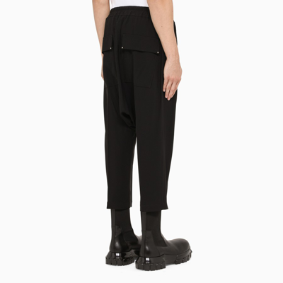Rick Owens Black Drop-crotched Track Pants With Drawstring In Stretch Cotton Man In Black