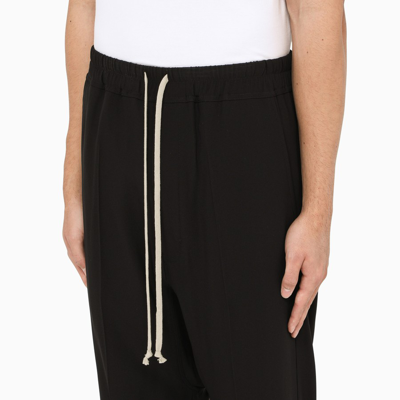 Rick Owens Black Drop-crotched Track Pants With Drawstring In Stretch Cotton Man In Black