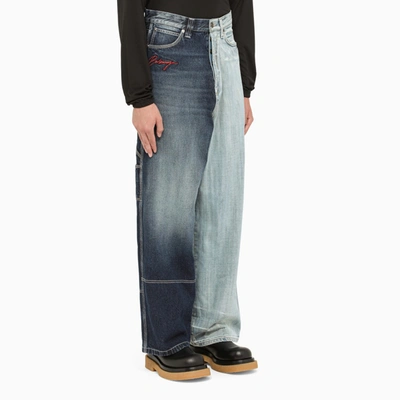 Balenciaga 50/50 Wide-leg Embroidered Colour-block Jeans In Blue