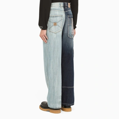 Balenciaga 50/50 Wide-leg Embroidered Colour-block Jeans In Blue
