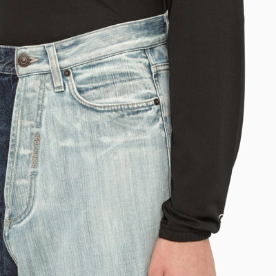 Balenciaga 50/50 Wide-leg Embroidered Colour-block Jeans In Blue