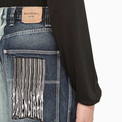 Balenciaga 50/50 Wide-leg Embroidered Colour-block Jeans In Blue