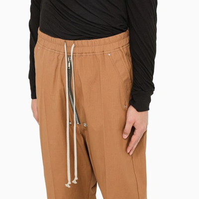 Shop Rick Owens Brown Trousers With Drawstring Detailing In Beige