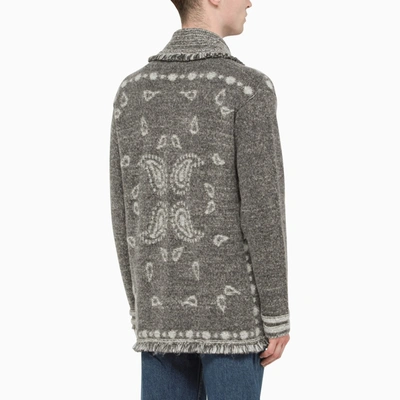 Shop Alanui Dark Grey Cardigan With Paisley Print In ["grey", "white"]