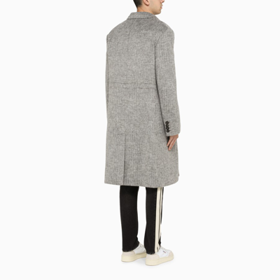 Shop Palm Angels Grey Plaid Double-breasted Coat