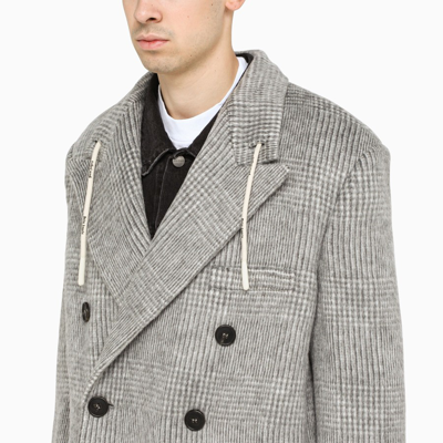 Shop Palm Angels Grey Plaid Double-breasted Coat