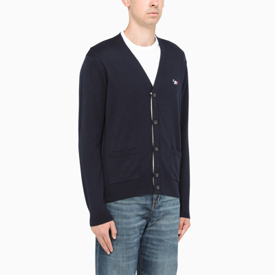 Shop Maison Kitsuné Blue Cardigan With Fox-logo