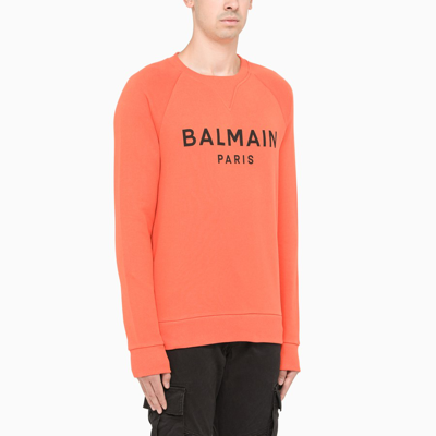 Shop Balmain Orange Sweatshirt With Contrasting Logo