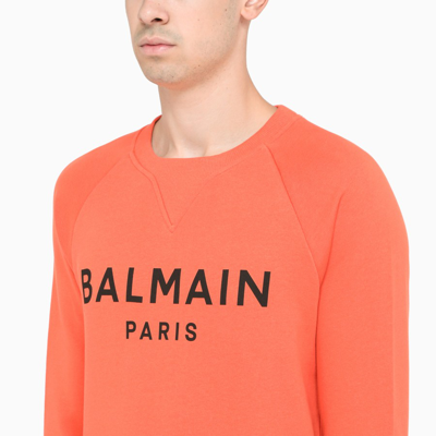 Shop Balmain Orange Sweatshirt With Contrasting Logo