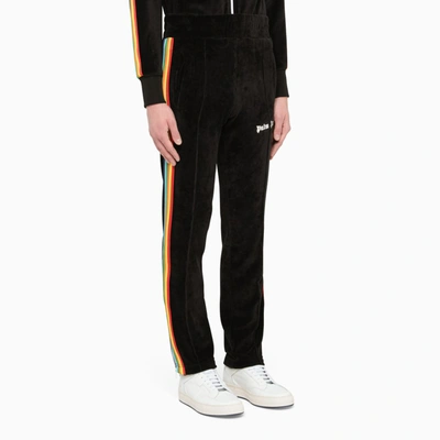 Shop Palm Angels Black/multicolour Velvet Track Pants