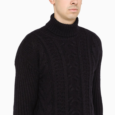 Shop Roberto Collina Navy Braid-trim Turtleneck Sweater In Blue