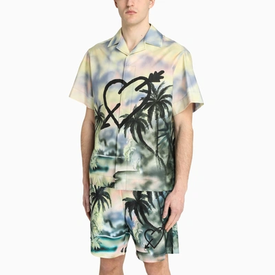 Shop Palm Angels Paradise-print Bowling Shirt In Multicolor