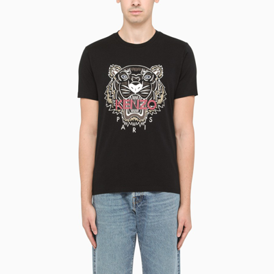 Shop Kenzo Black T-shirt With Contrasting Logo Print