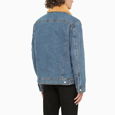 Shop Versace Denim Jacket With Logo In Light Blue