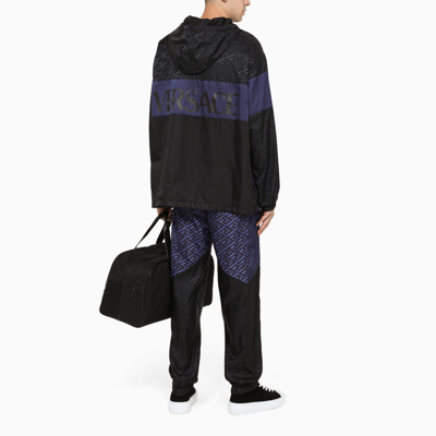 Shop Versace Black/blue La Greca Print Jacket