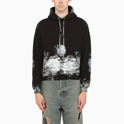 Shop Balenciaga Black/white Paint-effect Print Hoodie