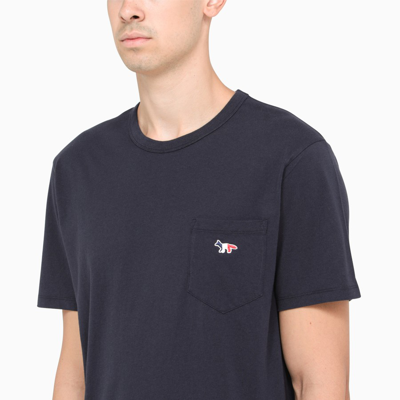 Shop Maison Kitsuné Blue Crewneck T-shirt With Fox-logo