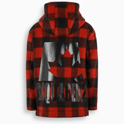 Shop Dsquared2 Black And Red Parka With Check Motif