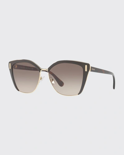 Shop Prada Square Mirrored Acetate Sunglasses In Brown