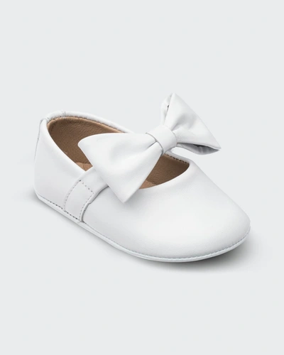 Shop Elephantito Girl's Leather Ballet Flat W/ Bow, Baby In White