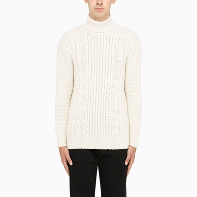 Shop Drumohr Off White Braided-trim Turtle Neck Sweater