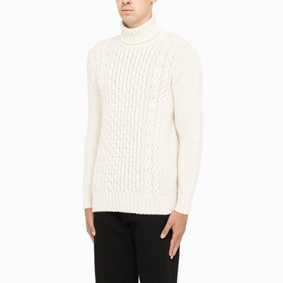 Shop Drumohr Off White Braided-trim Turtle Neck Sweater